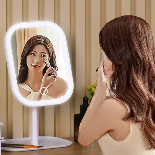 LED Makeup Mirror with Lights – Portable Folding Vanity Mirror, 3 Light Modes, USB Rechargeable