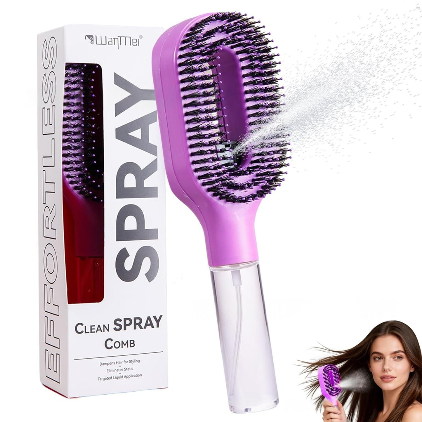 2-in-1 Spray Hair Brush | Anti-Frizz & Detangling with Built-In Water Mister