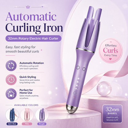 Automatic Curling Iron 32mm | Tourmaline Ceramic Rotary Hair Curler for All Hair Types