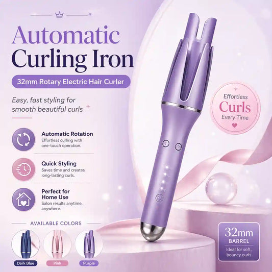 Automatic Curling Iron 32mm | Tourmaline Ceramic Rotary Hair Curler for All Hair Types