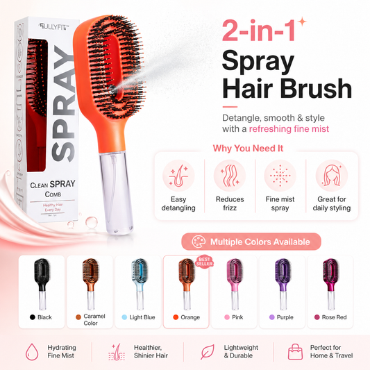 2-in-1 Spray Hair Brush | Anti-Frizz & Detangling with Built-In Water Mister