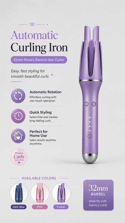 Automatic Curling Iron 32mm | Tourmaline Ceramic Rotary Hair Curler for All Hair Types