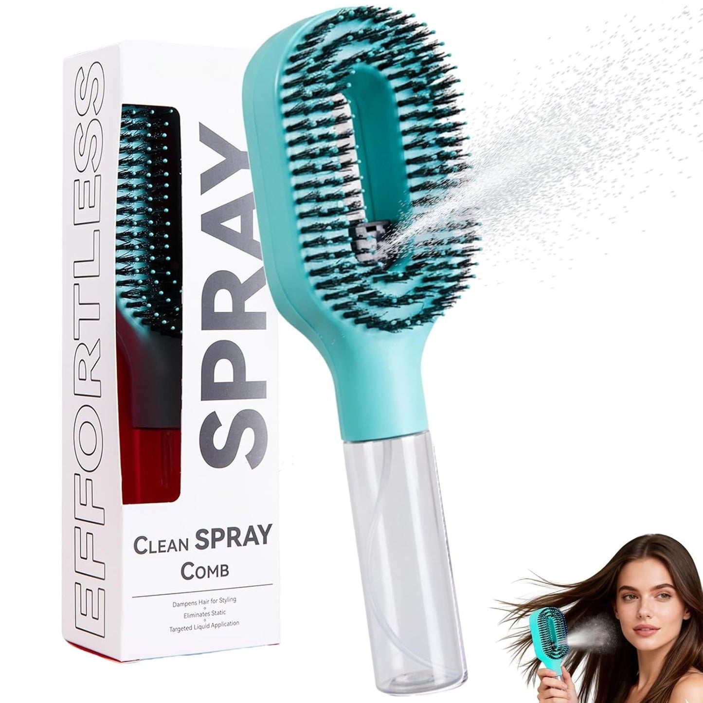 2-in-1 Spray Hair Brush | Anti-Frizz & Detangling with Built-In Water Mister