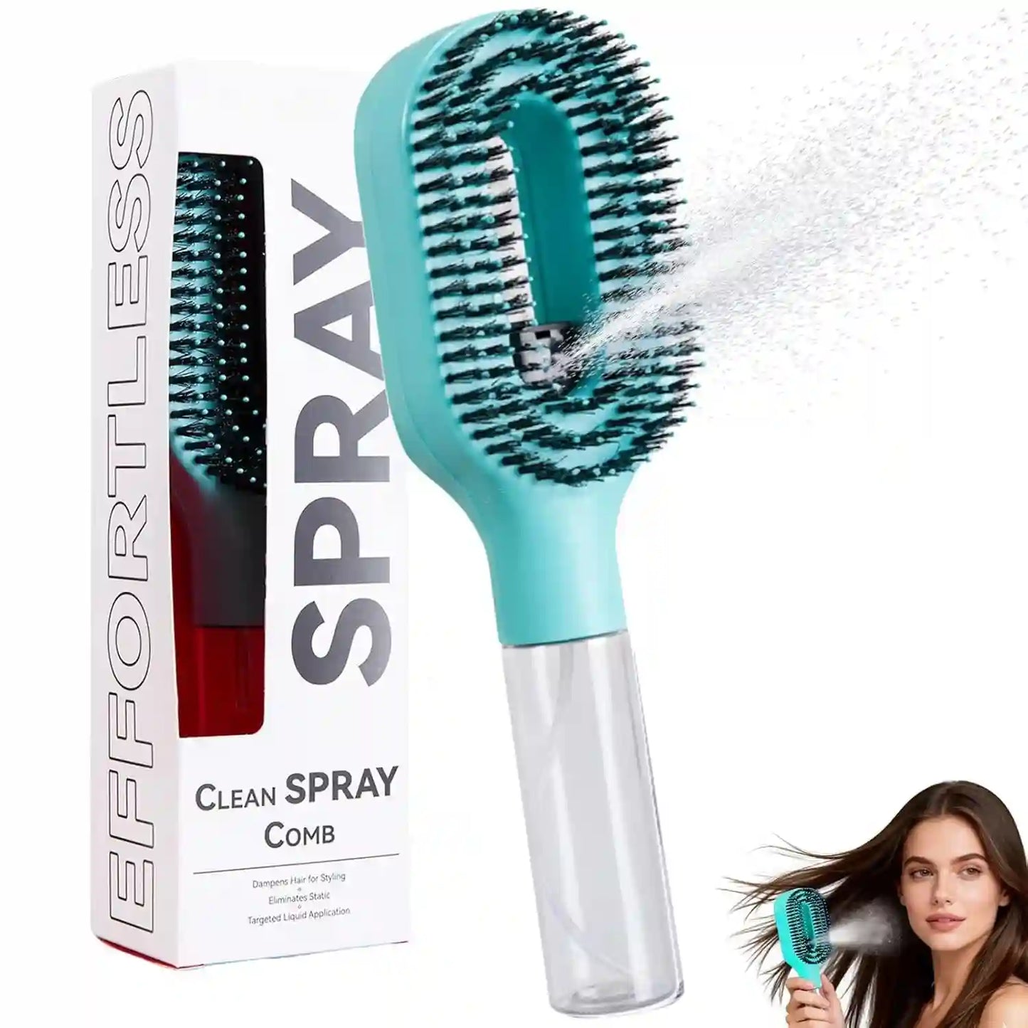 Spray and brush simultaneously with our anti-frizz 2-in-1 hair brush. Built-in water mister + detangling bristles = smooth, tangle-free hair in seconds.